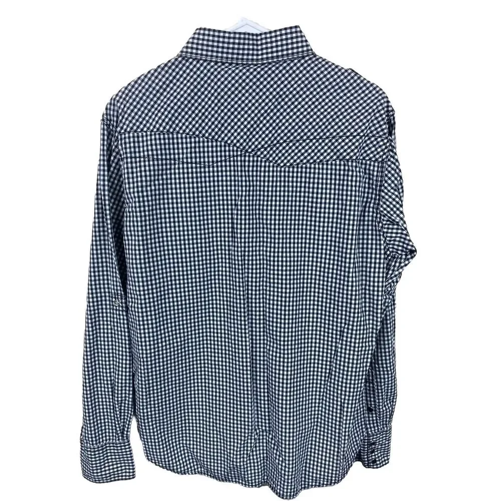 BKE Buckle Western Shirt‎ Mens Size L Black Plaid Long Sleeve Pearl Snap Cowboy